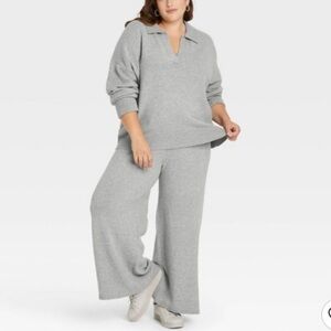 (XL)- A New Day Women's Mid-Rise Wide Leg Ankle Sweater Pants -Gray‎